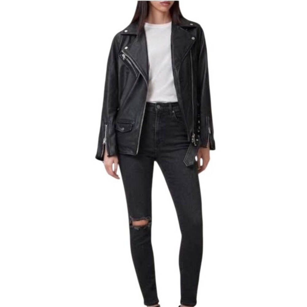 Reformation Women's Black Faded Wash Denim Jeans, Destroyed Knee Grunge Rocker